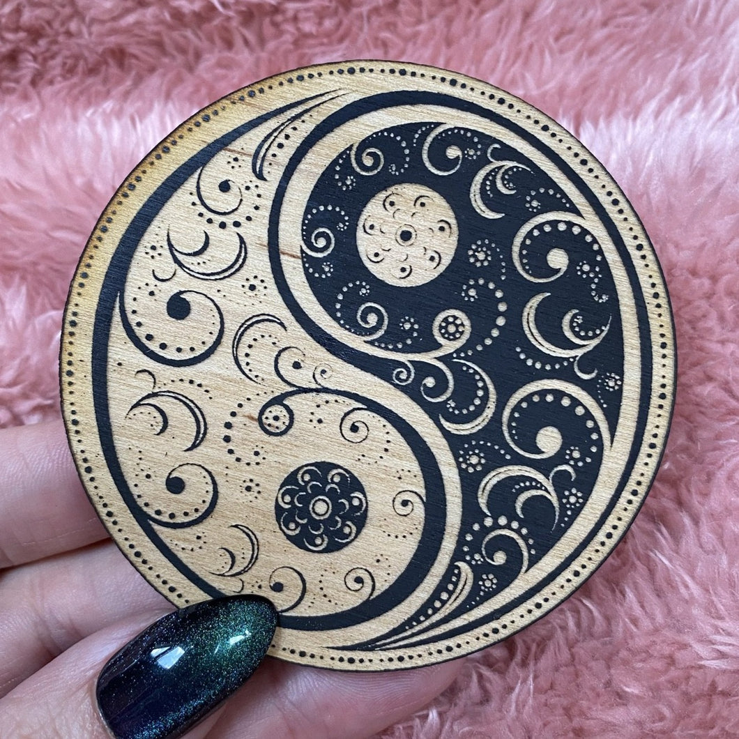 Wooden Yin Yang Mandala Magnet