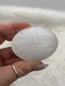 Etched Selenite Palm Stones (Multiple Styles)